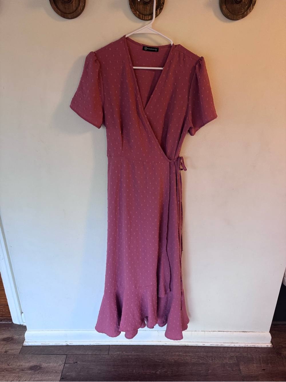 Pretty Garden Dusty Rose Wrap Midi Dress with Flounce Hem size medium
